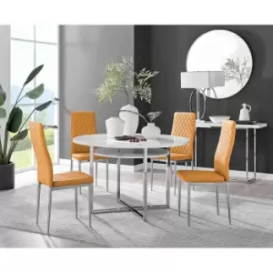 Image of Furniture Box Adley White High Gloss Storage Dining Table and 4 Mustard Milan Chrome Leg Chairs