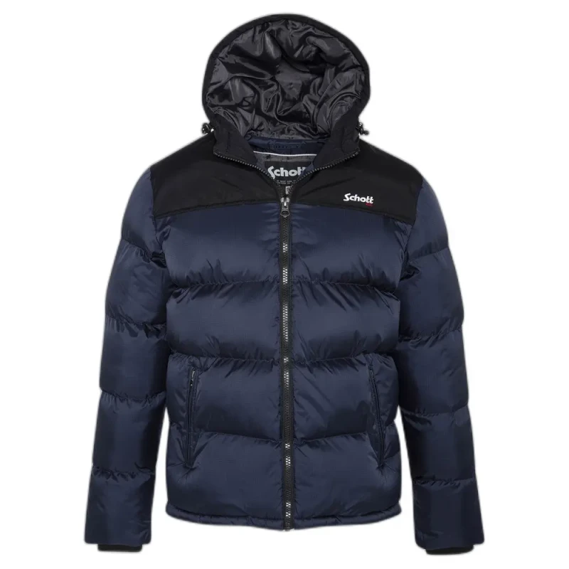 Image of Schott Hooded Puffer Jacket + embroidery Schott Bleu Female L