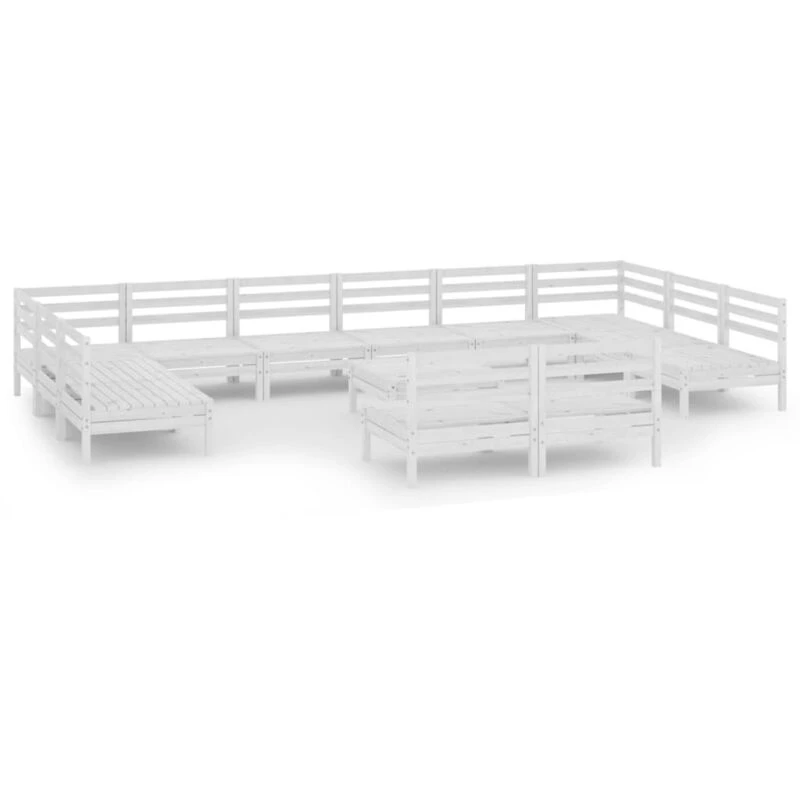 Image of vidaXL 13 Piece Garden Lounge Set White Solid Wood Pine, White 3083460