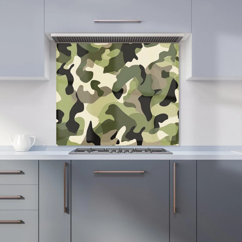 Image of Warren Reed - Designer Camouflage Design Kitchen Splashback in Green Size: 600mm x 750mm Green Unisex 600mm x 750mm