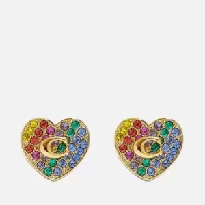 image of Coach Pave Heart Gold-Plated Crystals Stud Earrings