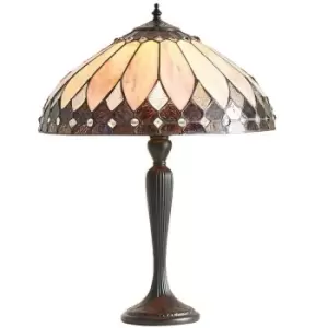 image of Tiffany Glass Table Lamp Light Dark Bronze & Rich Cream Art Deco Shade i00178