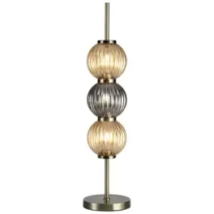 Image of Luminosa Lighting - Table Lamp, 3 x G9, Antique Brass, Smoked & Amber Glass