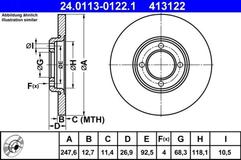 Image of ATE 24.0113-0122.1 Brake disc solid Brake Disc (82)