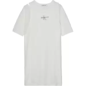 Calvin Klein Jeans Mix Media Ss T-Shirt Dress - White