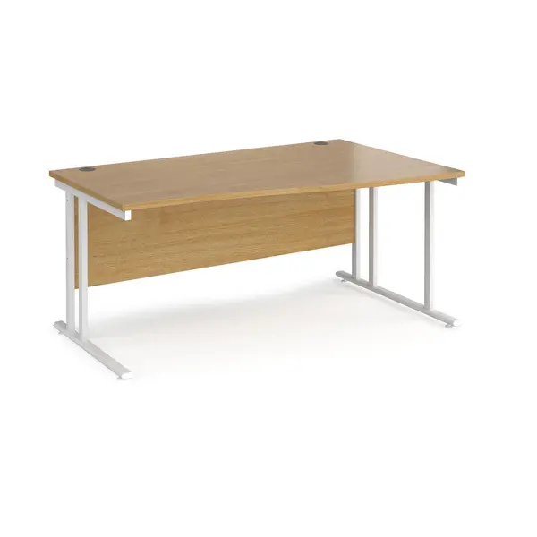 image of Maestro 25 Wave Desk White Frame and Oak Table Top - Right Hand - 1600mm