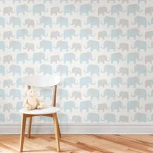 image of Wallpops Elephant parade Blue Peel stick wallpaper L5500mm W520mm