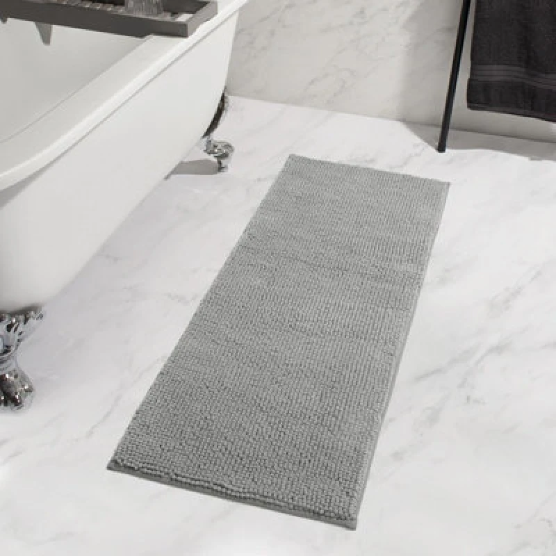 Image of OHS OHS Chenille Bath Mat Noodle Absorbent Non-Slip Soft Shower in Grey Grey One Size Unisex 5027434169474
