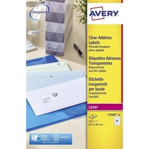 Image of Avery L7560 25 63.5 x 38.1mm QuickPEEL Clear Address Labels Pack of 525 Labels