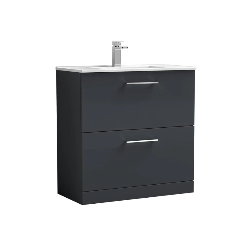 Image of Balterley Bathroom 2 Soft Close Drawer Floor Vanity Unit Basin, Black, 435mm in Grey Grey Unisex