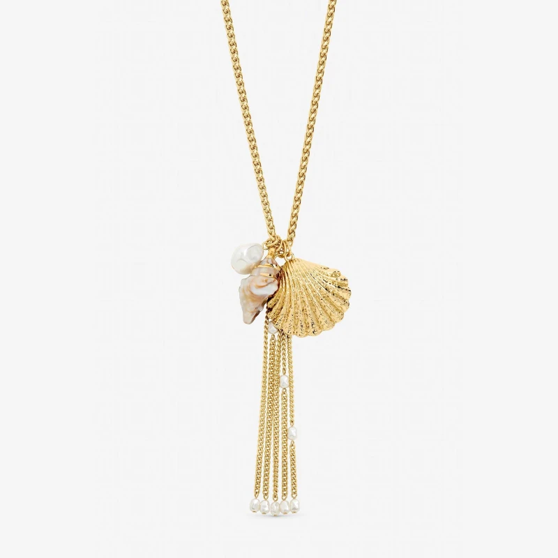 Image of Mood Gold Plated Tassel and Shell Long Necklace Gold female One Size