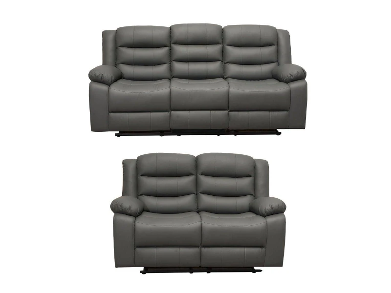 Image of LUXURY LIFE Roma Leather Recliner Sofa Set Grey