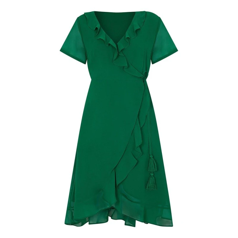 Image of Yumi Yumi Green Frill Wrap Dress Green 8