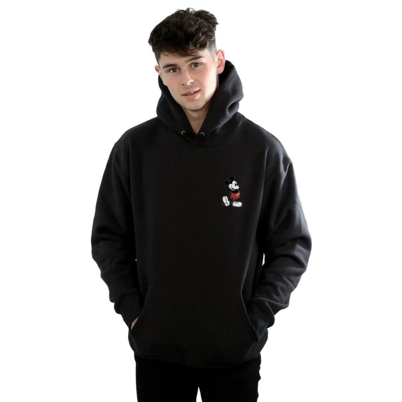 Image of Disney Men Mickey Mouse Kickin Retro Chest Hoodie in Black Size: Small Black S Male 5057864074833