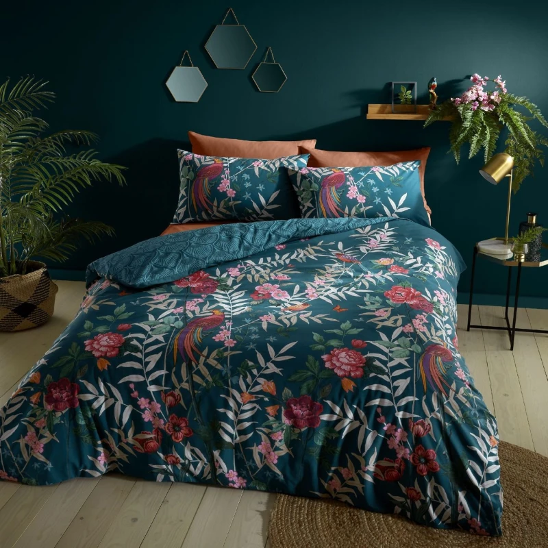 Image of Catherine Lansfield Catherine Lansfield Tropical Birds Green Bedding Set- Single