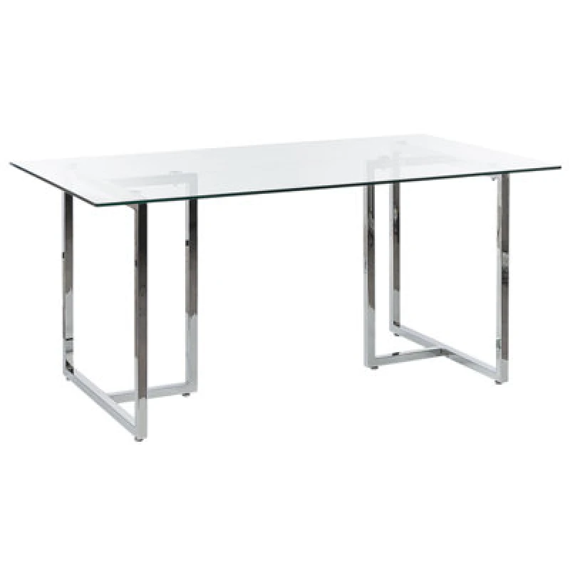 Image of Beliani Dining Table Envia Silver 160 Cm 90 Cm Tempered Glass
