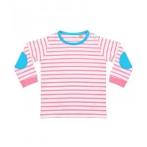 Image of Larkwood Baby Boys Striped Long Sleeve T-Shirt (18-24 Months) (Pale Pink/White)