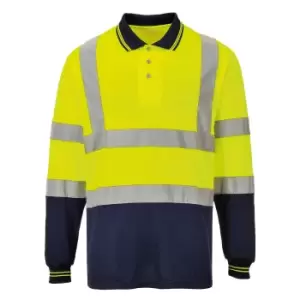 image of Portwest Mens Hi-Vis Two-Tone Long Sleeve Polo Shirt (2XL) (Yellow/ Navy)