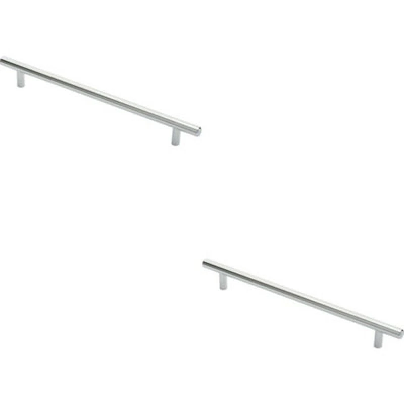 Image of Loops 2x Round T Bar Cabinet Pull Handle 284 x 12mm 224mm Fixing Centres Chrome Multi unisex