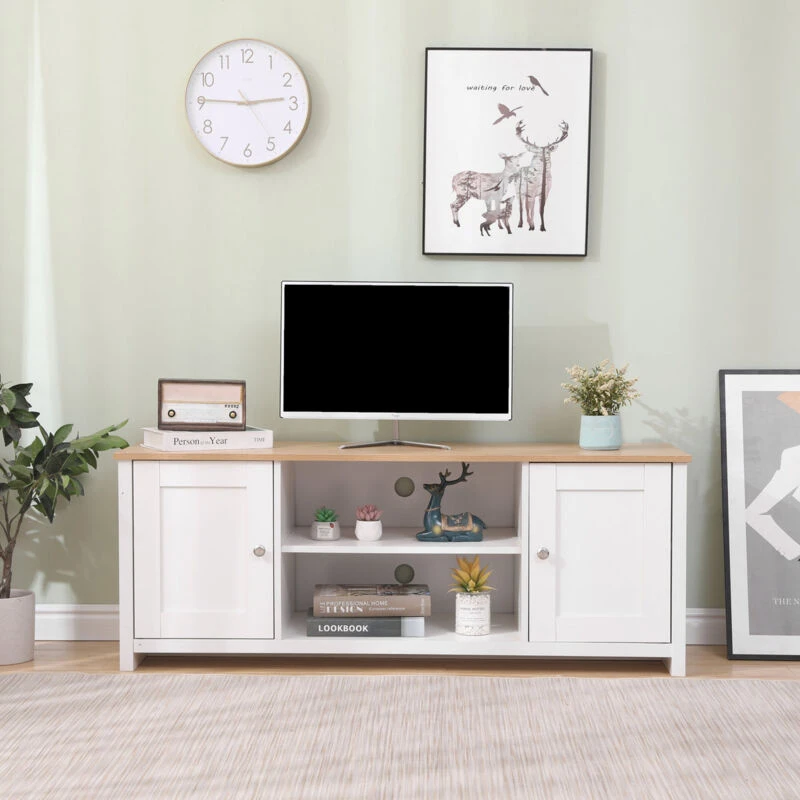 Image of FURNITURE HMD FURNITURE HMD TV Stand Storage Cabinet TV Unit with 2 Doors White-130x39x50cm(WxDxH) 21735-HMD