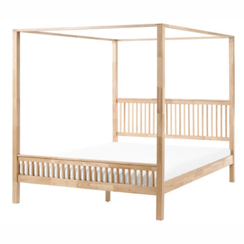 Image of Beliani Four Poster Bed Wood Harfleur 180 X 200 Cm (Eu Super King) Light Brown