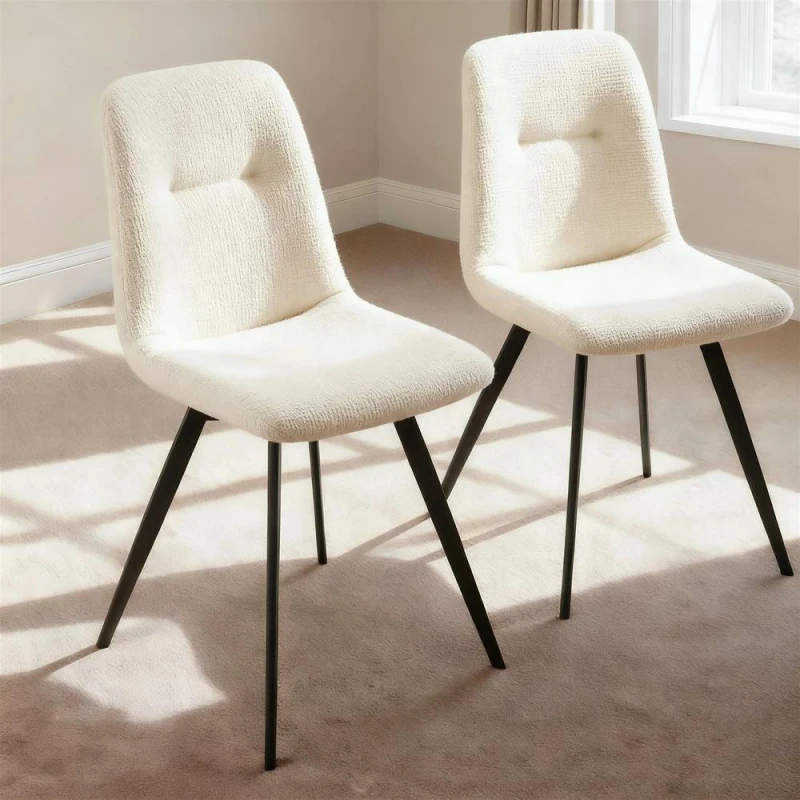 Image of Home Source Ashford Pair of Boucle Fur Dining Chairs Kitchen Dining Room in Off-White Off-White Unisex
