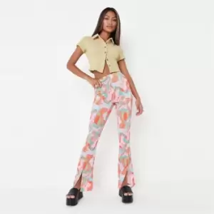 image of Missguided Swirl Print Straight Leg Trousers - Orange