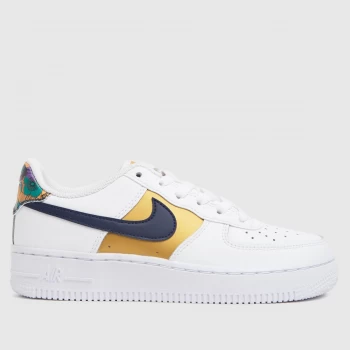 Image of Nike White & Gold Air Force 1 Lv8 Trainers Youth