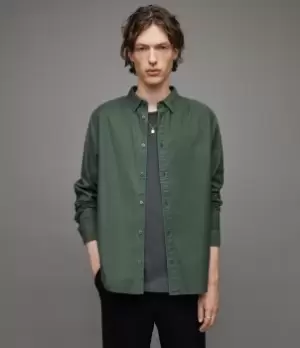 Image of AllSaints Mens Hermosa Ramskull Relaxed Shirt, Moore Green, Size: XS