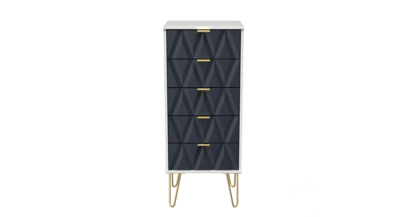 Image of Diamond Ready Assembled Matt Indigo & White 5 Drawer Bedside Chest (H)1075mm (W)395mm (D)415mm