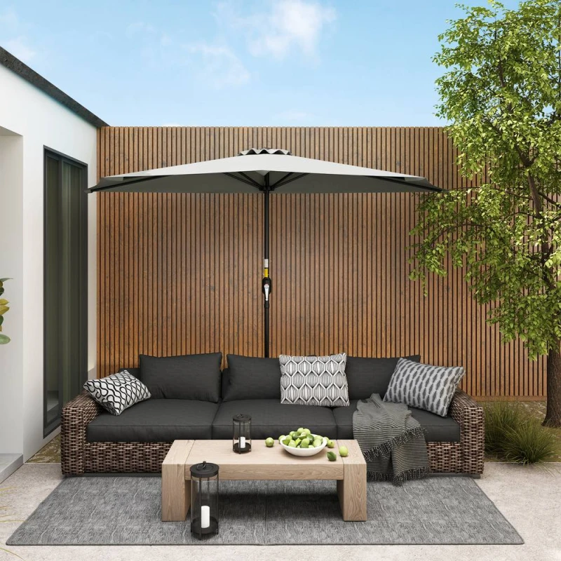 Image of Outsunny 2.7m Metal Frame Garden Furniture Parasol Half Round Umbrella Grey 84D-007V00LG