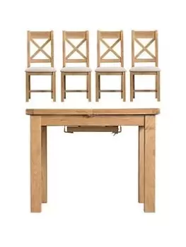 Image of K-Interiors Alana Part Assembled Solid Wood 100-140 Cm Extending Dining Table + 4 Fabric Chairs