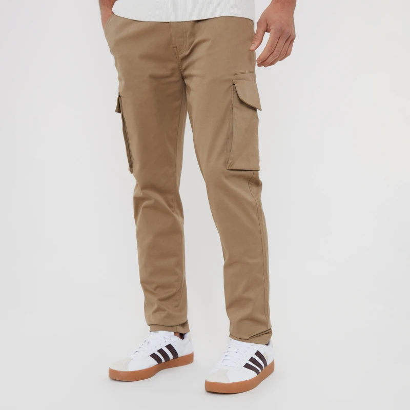 Image of Threadbare 'Couturo' Cotton Cargo Pocket Chino Trousers With Stretch Stone
