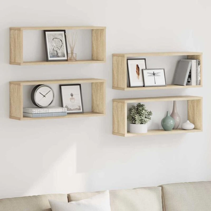 Image of VIDAXL Vidaxl - Wall Cube Shelf 4 pcs Sonoma Oak 60x15x23cm Engineered Wood 8720286595619