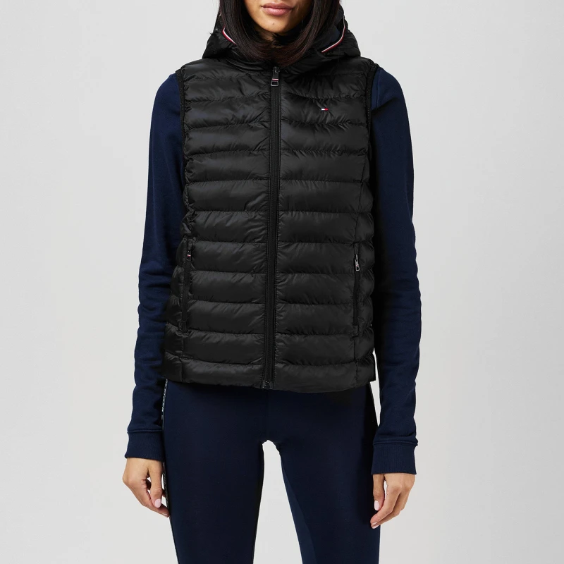 Image of Tommy Hilfiger Womens Heritage Low Down Duck Down Detachable Hood Sleeveless Short Puffer Jacket Black female 8 (XS)