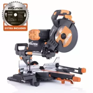 image of Evolution R255SMS-DB+ 255mm Double Bevel Sliding Mitre Saw With 28T TCT Multi-Material Cutting Blade (110V)