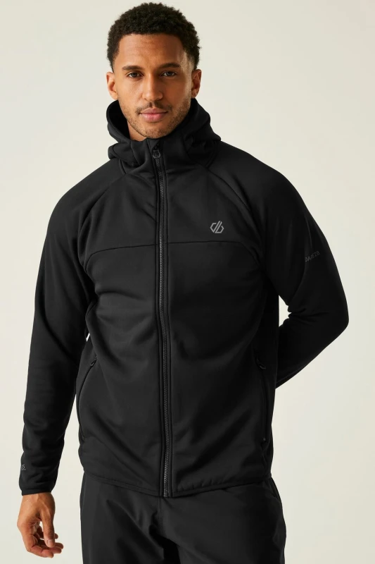 Image of Dare 2b Mens 'Camber II' Core Stretch Full Zip Hooded Midlayer in Jet Black Size: Small Jet Black Male S