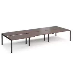 image of Bench Desk 6 Person Rectangular Desks 4200mm With Sliding Tops Walnut Tops With Black Frames 1600mm Depth Adapt