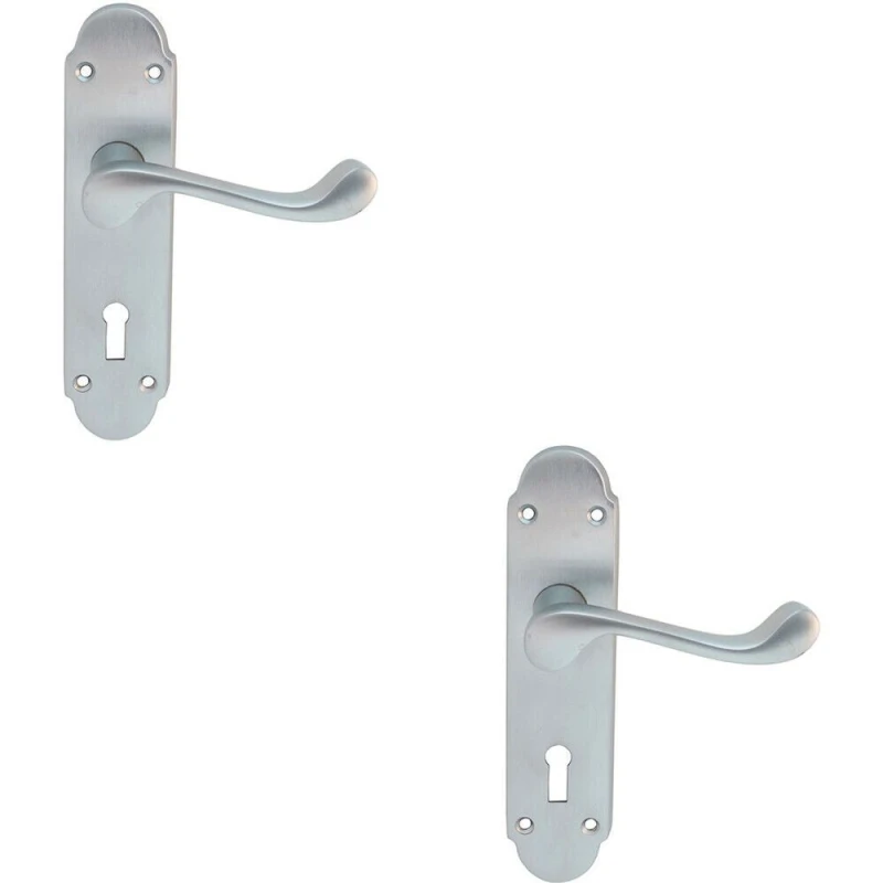 Image of Loops 2x PAIR Victorian Upturned Handle on Lock Backplate 170 x 42mm Satin Chrome Multi