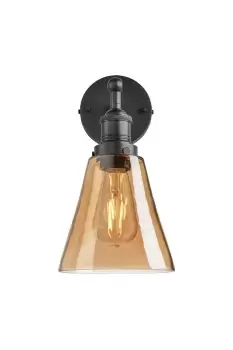Image of Brooklyn Tinted Glass Flask Wall Light, 6 Inch, Amber, Pewter Holder