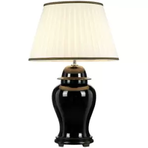 image of Elstead - LightBox Chiling Oriental 1 Light Ceramic Table Lamp With Tall Empire Ivory Cotton Shade