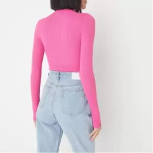 image of Missguided Rib Cut Out Knit Bodysuit - Pink