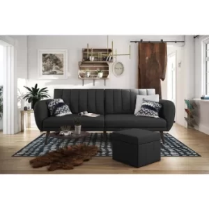 Novogratz Brittany Click Clack Split Back Sofa Bed Ribbed Linen Dark Grey