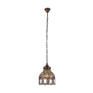 Image of Hanging Ceiling Pendant Light Antique Copper & Coloured Glass 1x 60W E27 Bulb