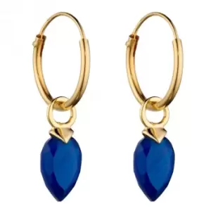 image of September Yellow Gold Plated Birthstone Chalcedony Stone Hoop Charm Earring Y2669