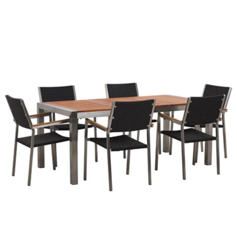 Image of BELIANI Garden Dining Set 6 Seater GROSSETO Eucalyptus Wood Brown/ Black 195705