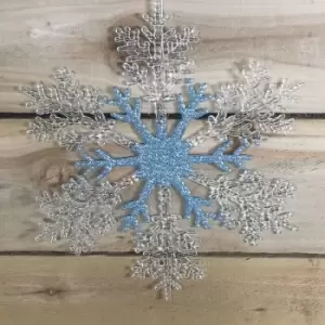 Image of Snow White 31cm Hanging Acrylic Snowflake In Glittery Blue And Clear