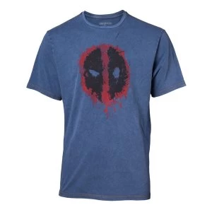 Image of Deadpool - Graffiti Mask Faux Denim Mens Large - T-Shirt - Blue
