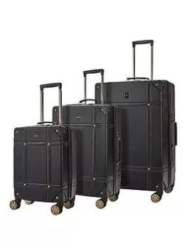 image of Rock Luggage Vintage PY99402 8 Wheel Black Suitcase 3Pcs Set