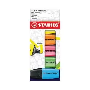 image of Stabilo Boss Mini Highlighter Pens Card Wallet Assorted Pack of 5